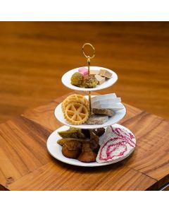 3 Tier Premium Porcelain Cake Tray - Gold Line