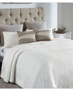 Sabah- Ivory 100% Cotton Knitted With Polyester Filled King Size Bed Cover With 2 Pillow Covers & 3 Cushion Covers (Set of 6 Pcs)