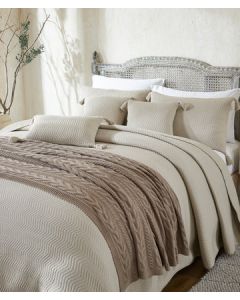 Zig Zag Pale Whisper 100% Cotton Knitted King Size Bed Cover with 2 Pillow Cover & 3 Cushion Cover Set (Set of 6 pcs)