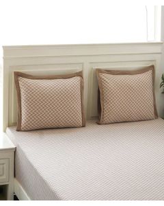 Eleanor Cotton Knitted King Size Double Bed Fitted Sheet With 2 Pillow Covers Set (Stone & Natural)