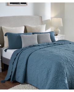 Summer Beauty Aegean Blue 100% Cotton Knitted With Polyester Filled King Size Bed Cover With 2 Pillow Covers (Set of 3 Pcs)